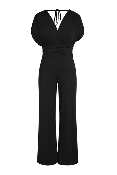 Black V Neck Dolman Sleeve Jumpsuit