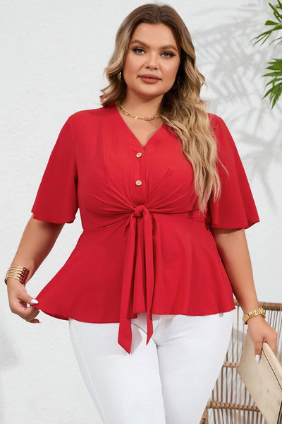 Curvy Red Knotted Blouse