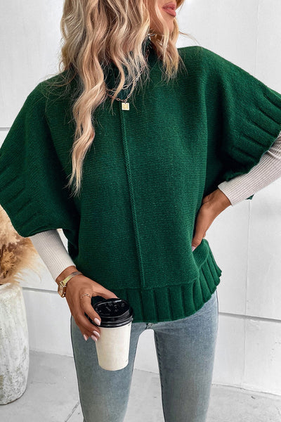 Green Batwing Short Sleeve Sweater