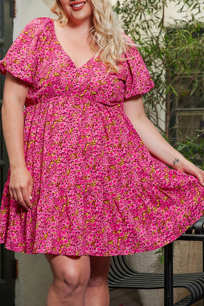 Rose Floral Puff Sleeve Dress