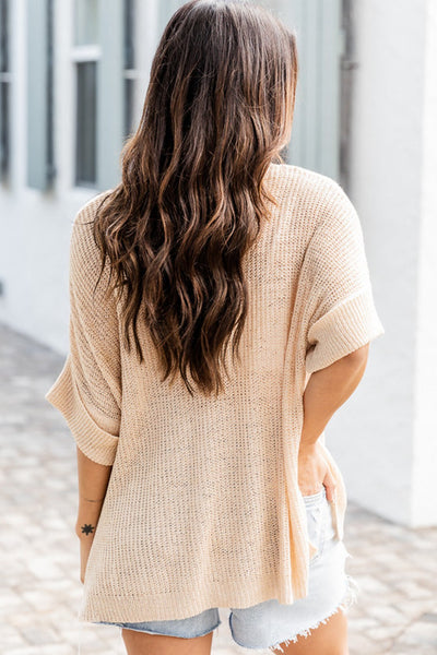 Apricot Loose Half Sleeve Knit Top