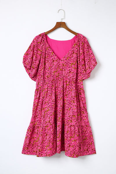 Rose Floral Puff Sleeve Dress