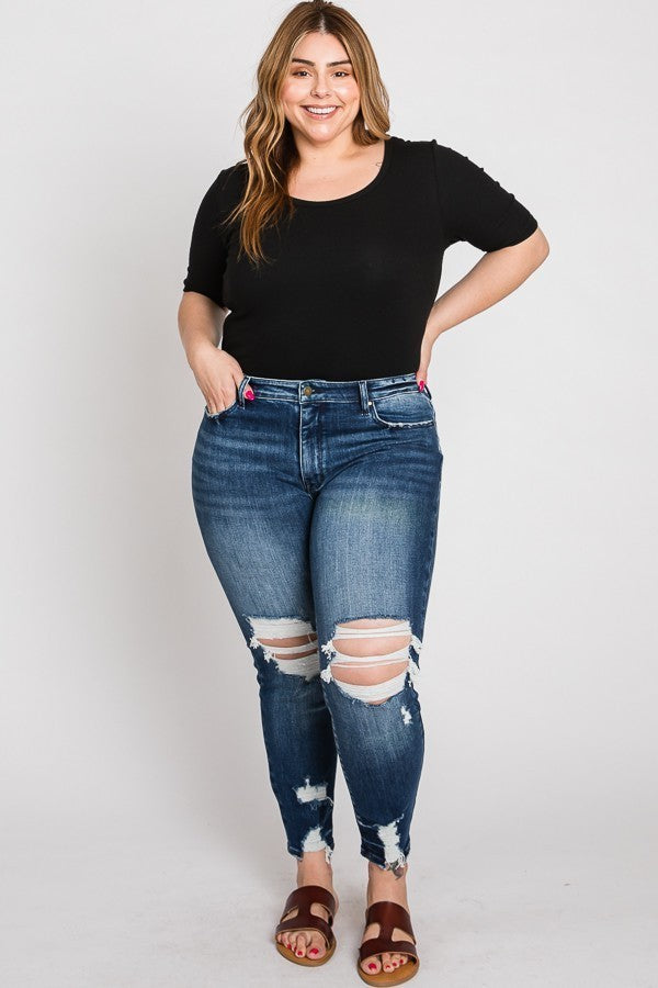 Curvy High Rise Distressed Skinny Jeans