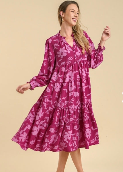 Berry Floral Midi Dress