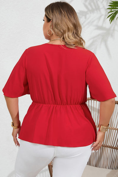 Curvy Red Knotted Blouse