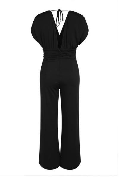 Black V Neck Dolman Sleeve Jumpsuit