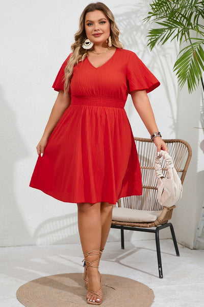 Curvy Red Ruffle Midi