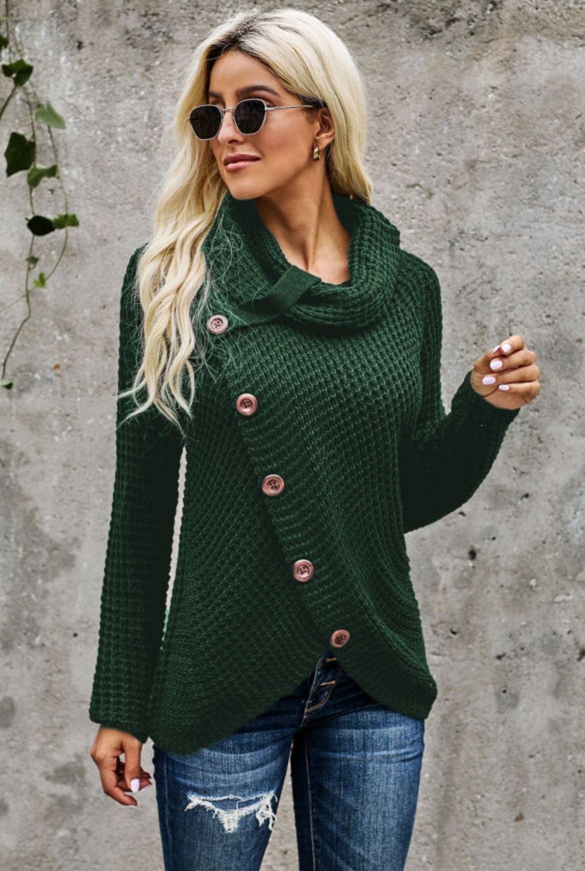 Evergreen Side Button Sweater