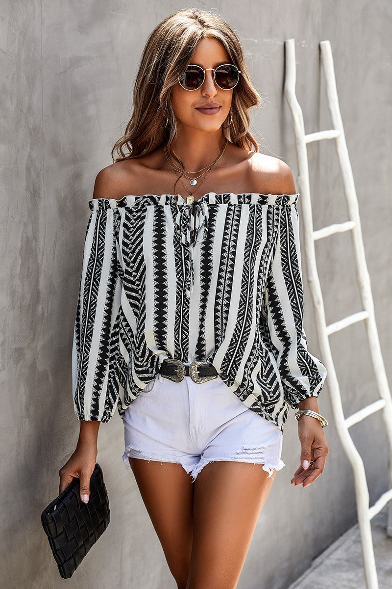 Black Aztec Off The Shoulder Blouse