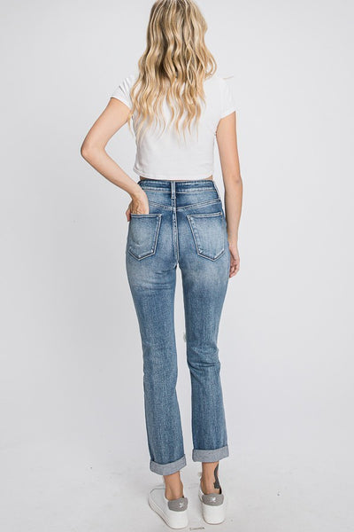 Distressed Stretch Mom Jeans