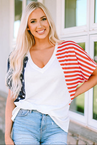 White Stars & Stripes V Neck