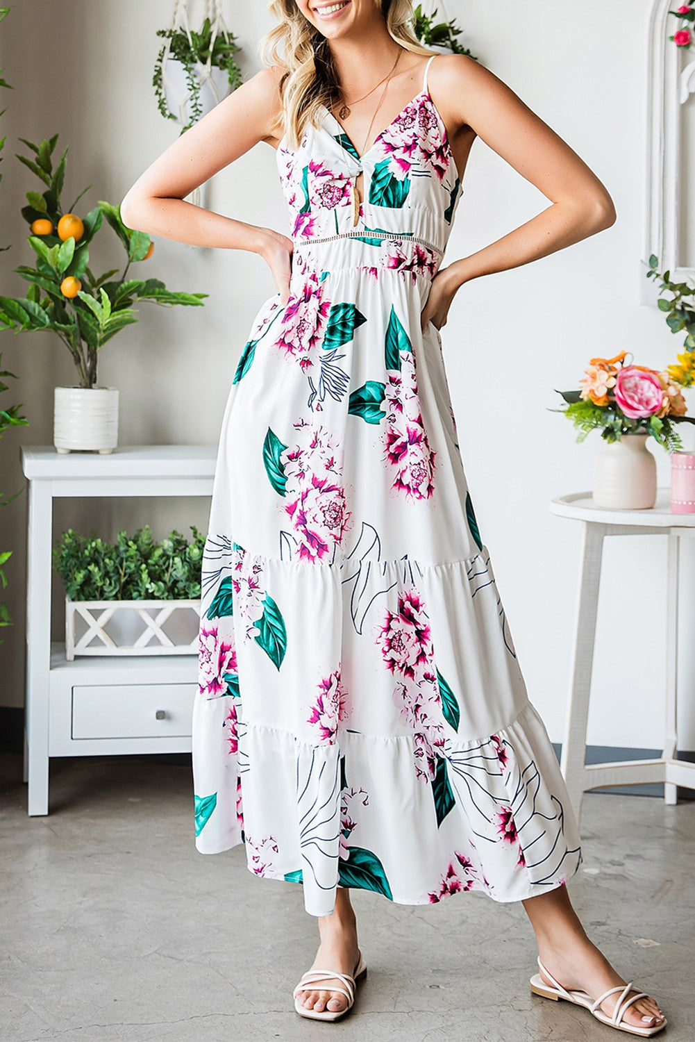 White Floral Cutout Maxi Dress