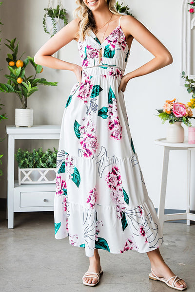 White Floral Cutout Maxi Dress