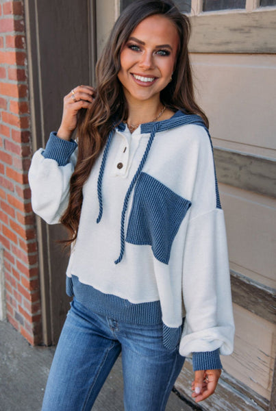 White Corded Patchwork Pullover