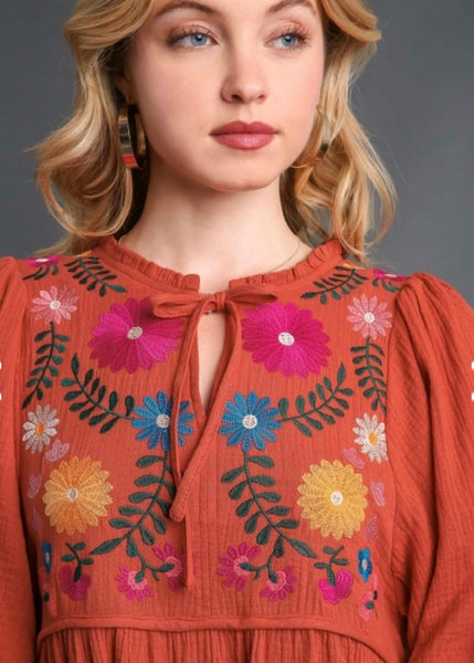 Brick Embroidered Midi Dress