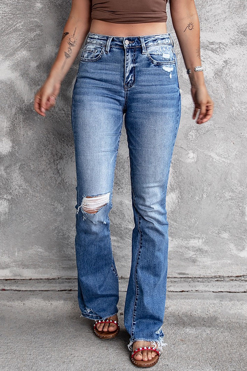 Blue Distressed Flare Jean