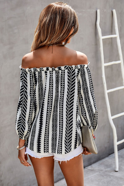 Black Aztec Off The Shoulder Blouse