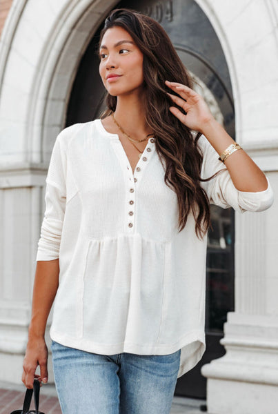 White Waffle Button Top