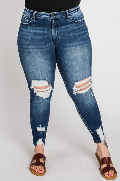 Curvy High Rise Distressed Skinny Jeans