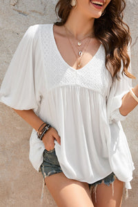 White Lace V-Neck Blouse