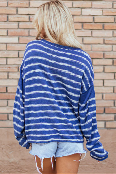 Blue Striped Casual Sweater