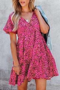 Rose Floral Puff Sleeve Dress