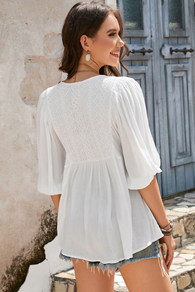 White Lace V-Neck Blouse