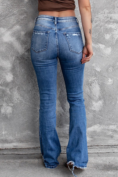 Blue Distressed Flare Jean