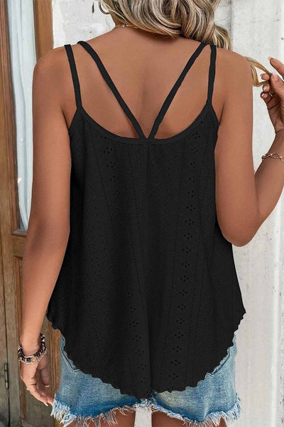 Black Eyelet Double Strap Tank