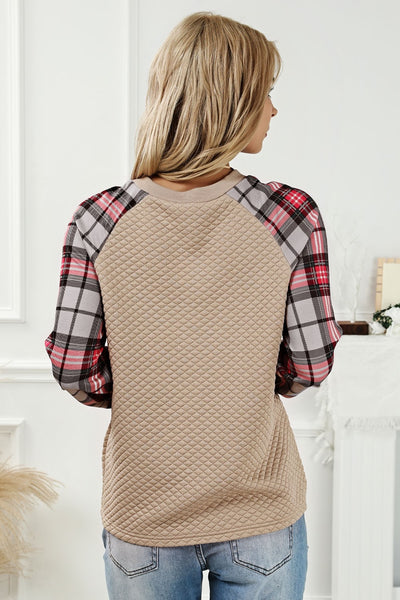 Quilted Plaid Sleeve Pullover