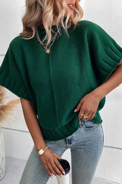 Green Batwing Short Sleeve Sweater