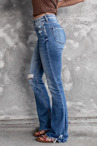 Blue Distressed Flare Jean