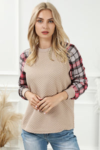 Quilted Plaid Sleeve Pullover