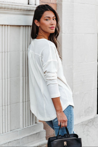 White Waffle Button Top