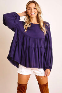 Natalie Navy Tiered Blouse