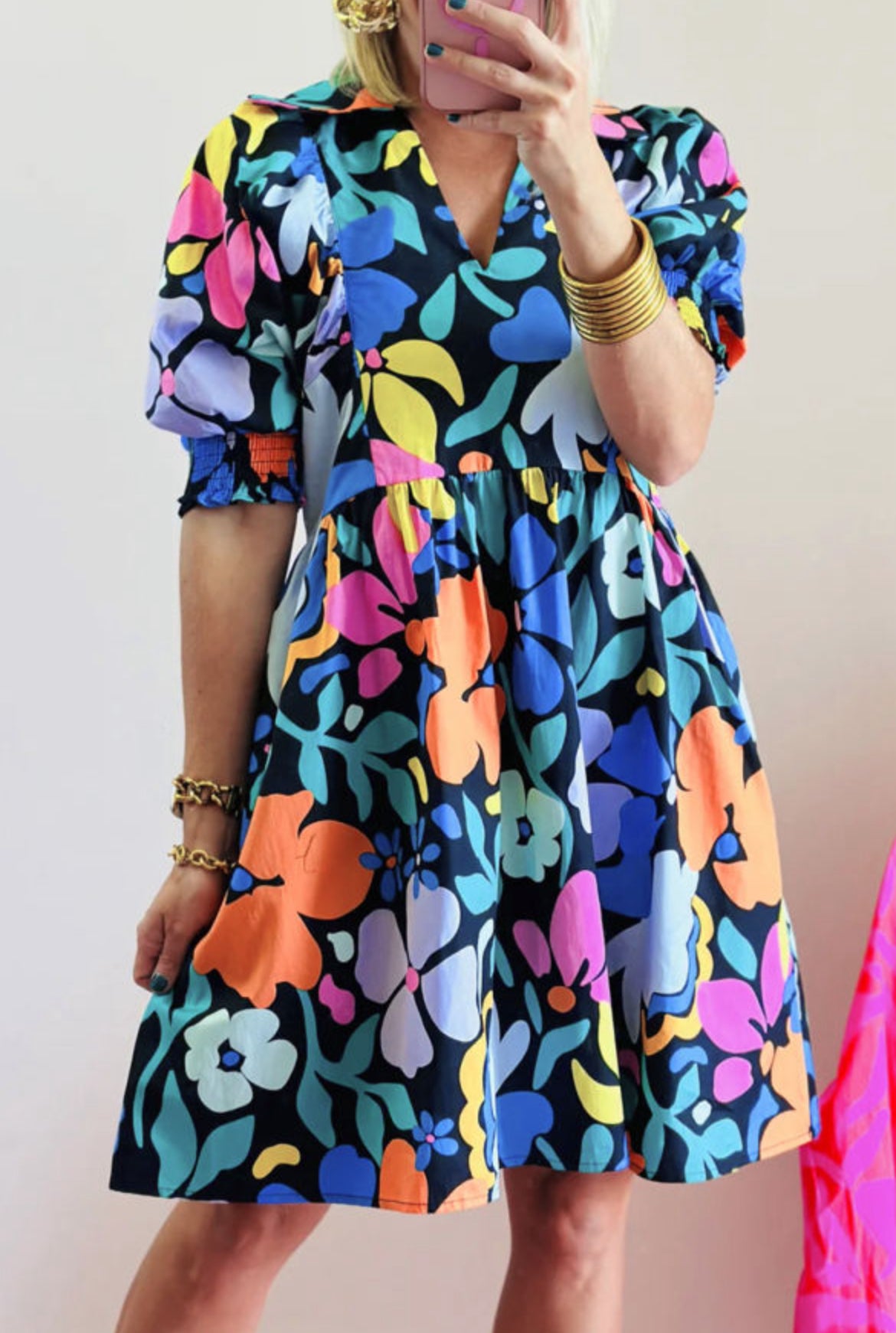 Bright Floral Flared Dress