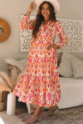 Pink Abstract Western Maxi