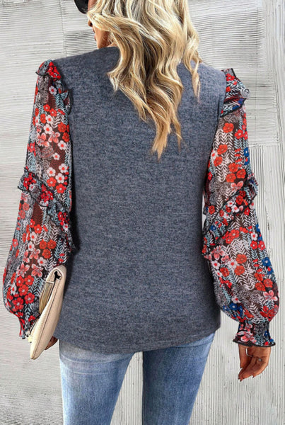 Blue Sweater w/ Floral Sleeves