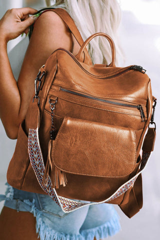 Brown Tassel Leather Backpack