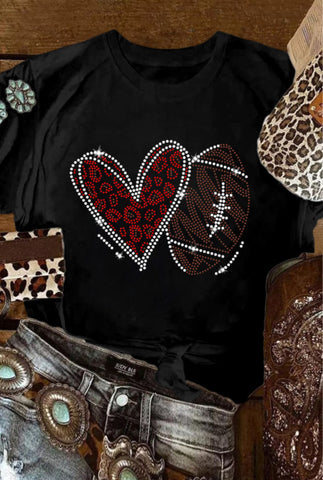 Black Rhinestone Football Tee