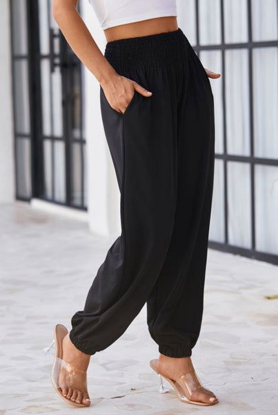 Black Smocked Joggers