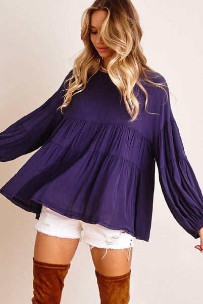 Natalie Navy Tiered Blouse