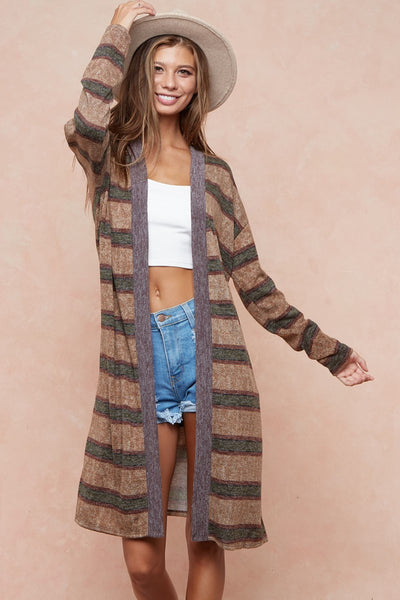 Mocha Striped Long Cardigan