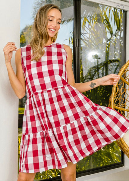 Sleeveless Red Checked Dress