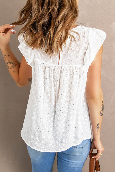 White Eyelet Ruffle Top