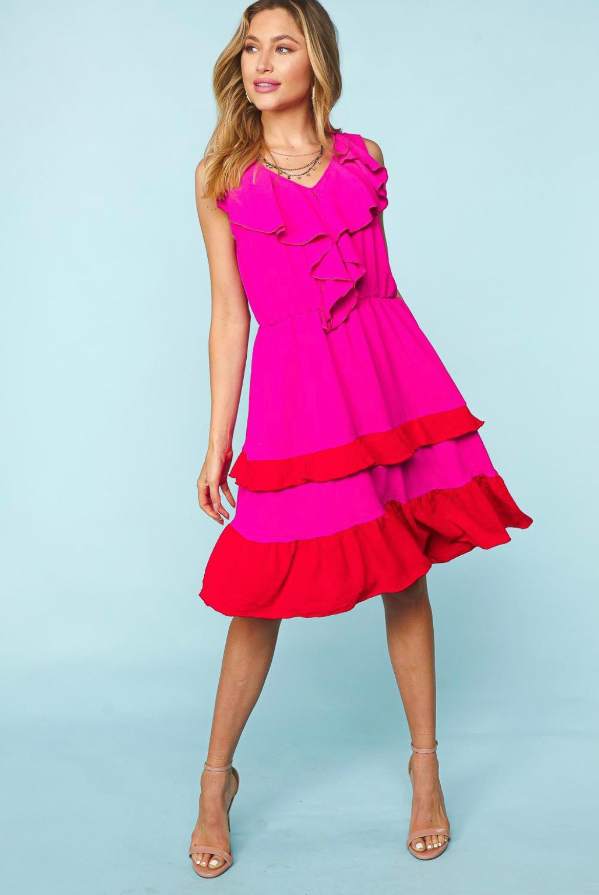 Fuchsia Red Ruffle Dress