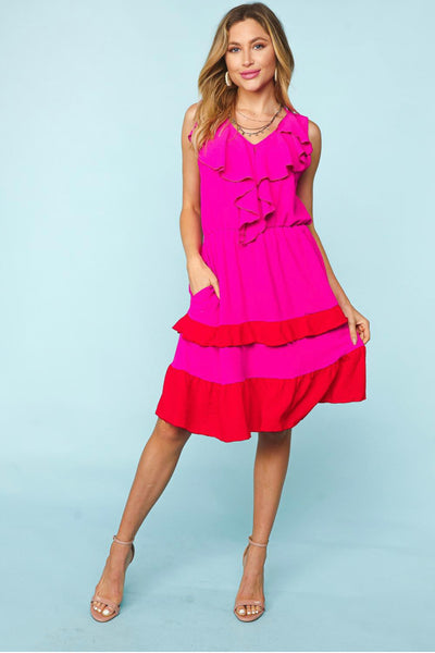 Fuchsia Red Ruffle Dress