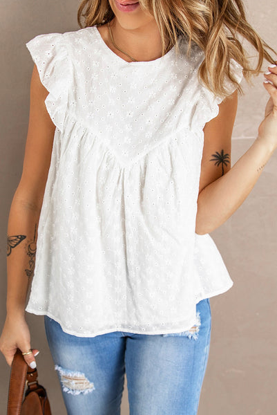 White Eyelet Ruffle Top