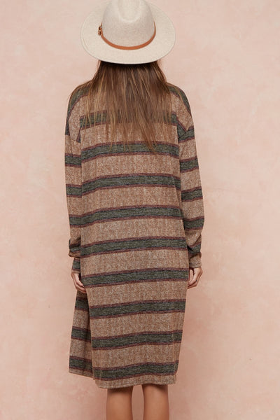 Mocha Striped Long Cardigan