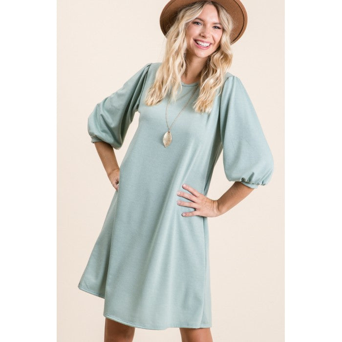 Sage Puff Sleeve Dress